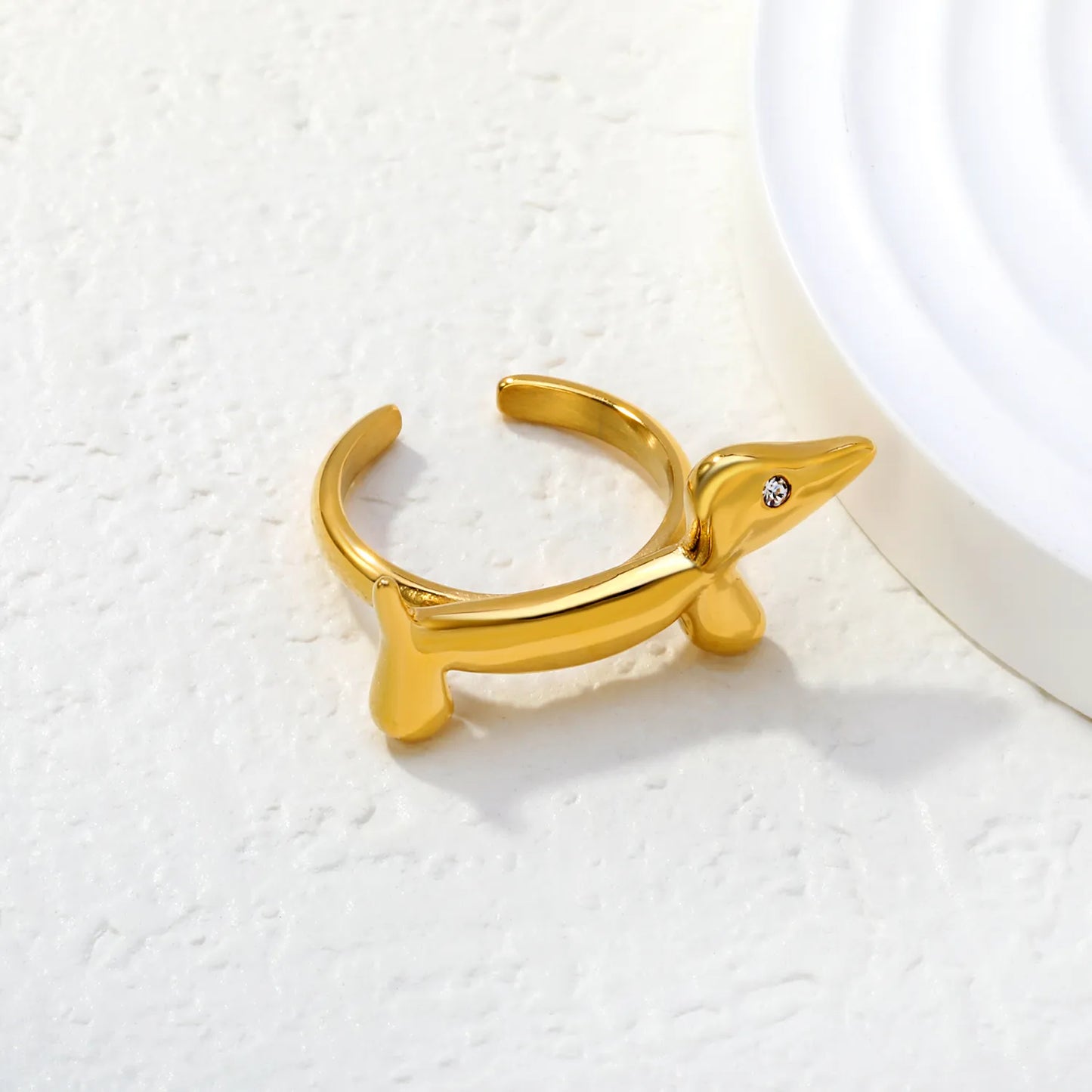18K Gold Plated Dachshund Dog Open Ring | Size 7 | Wholesale Bulk Order MOQ 12
