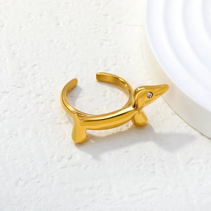 18K Gold Plated Dachshund Dog Open Ring | Size 7 | Wholesale Bulk Order MOQ 12
