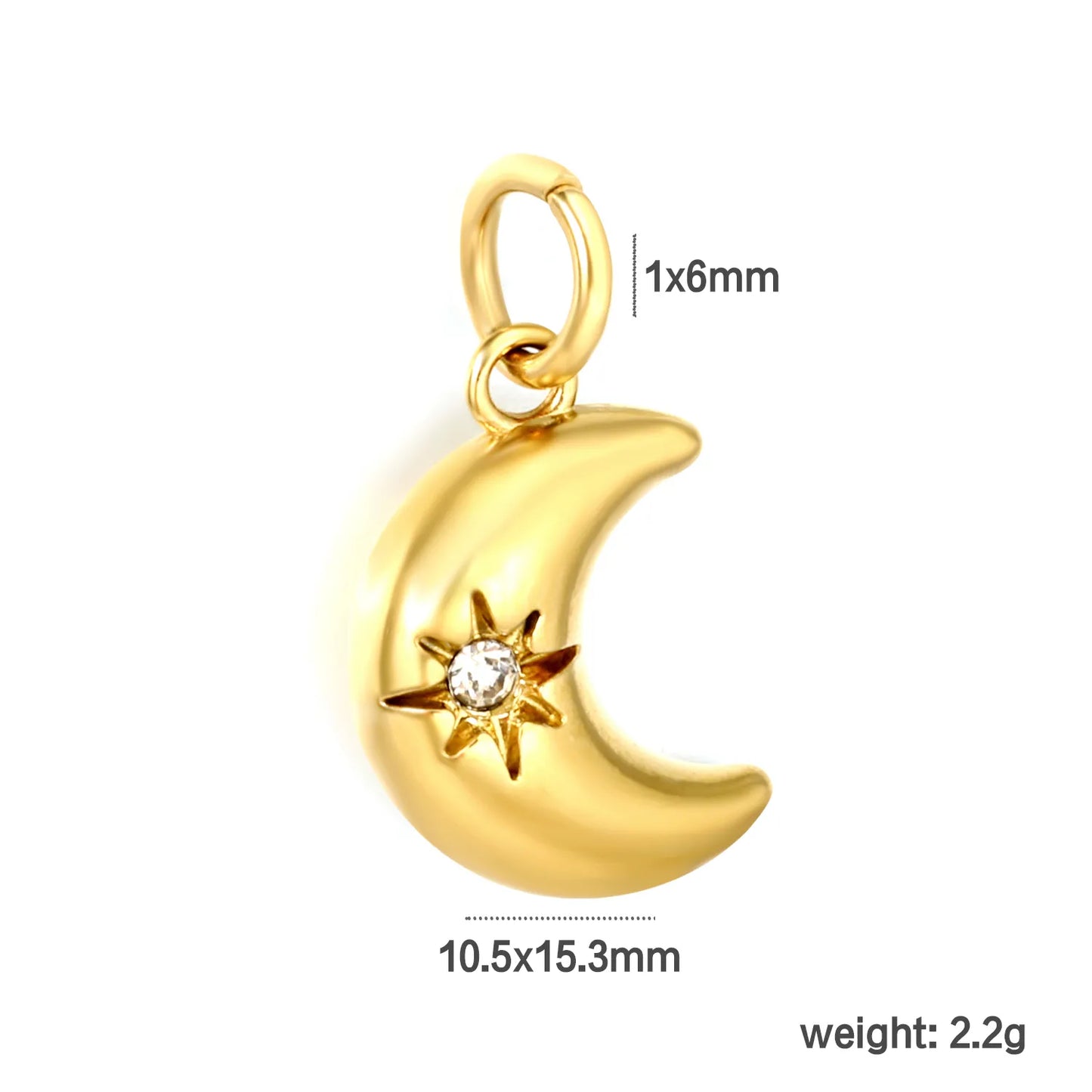 Crescent Moon & Starburst CZ Earring Charm Screw-Back Stud Attachment | 18K Gold Plated Stainless Steel | Wholesale Bulk Order MOQ 12