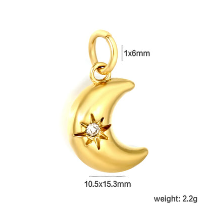Crescent Moon & Starburst CZ Earring Charm Screw-Back Stud Attachment | 18K Gold Plated Stainless Steel | Wholesale Bulk Order MOQ 12