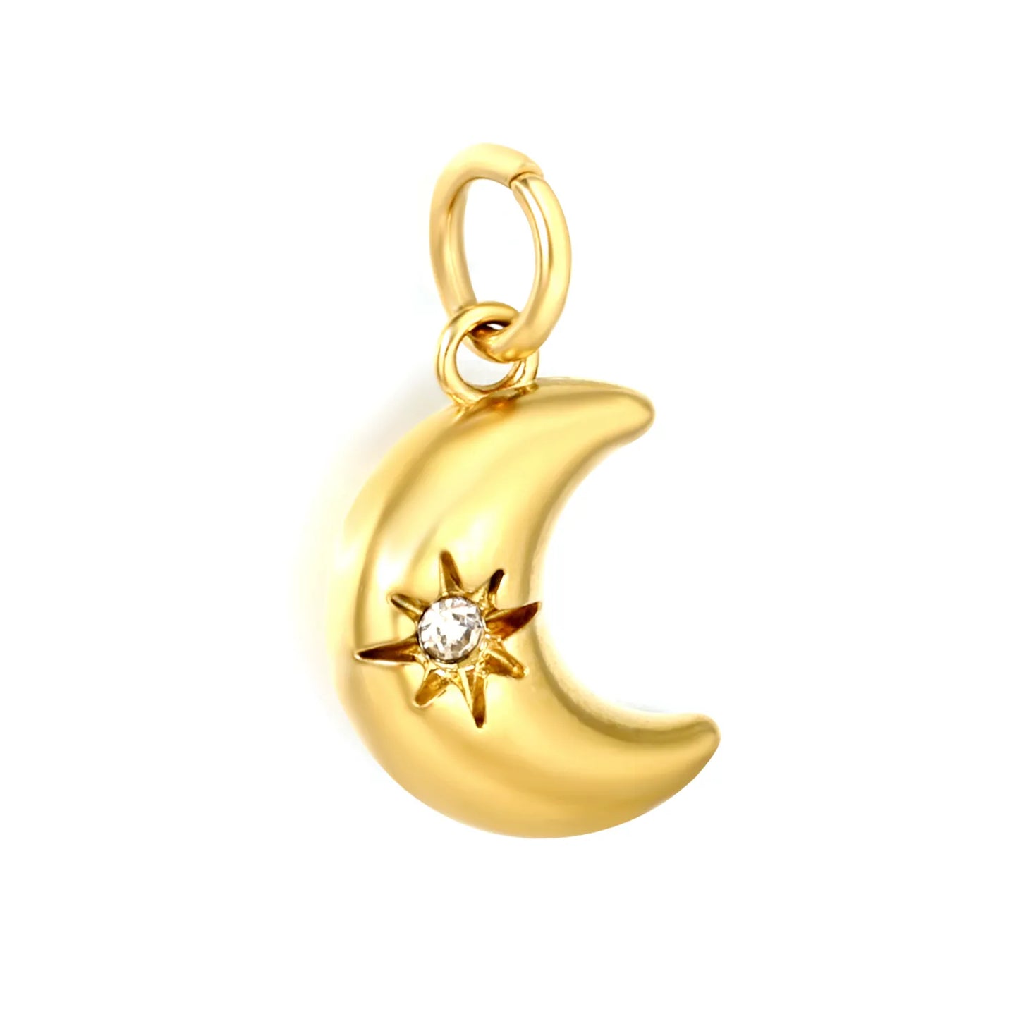 Crescent Moon & Starburst CZ Earring Charm Screw-Back Stud Attachment | 18K Gold Plated Stainless Steel | Wholesale Bulk Order MOQ 12