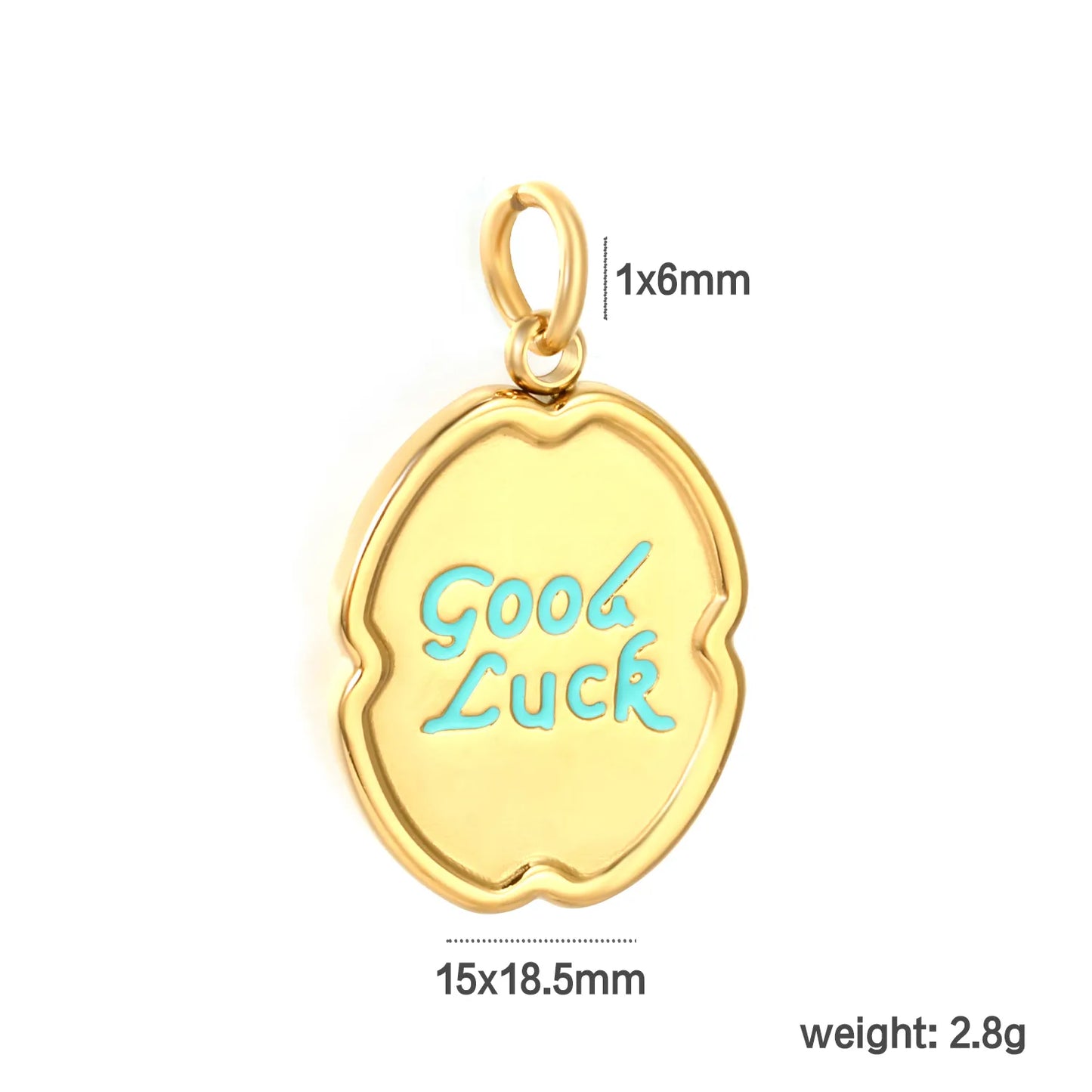 "Good Luck" Enamel Earring Charm Screw-Back Stud Attachment | 18K Gold Plated Stainless Steel | Wholesale Bulk Order MOQ 12