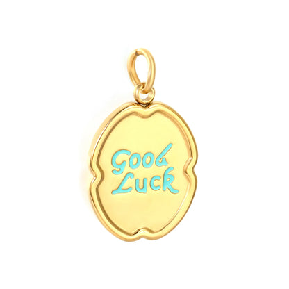 "Good Luck" Enamel Earring Charm Screw-Back Stud Attachment | 18K Gold Plated Stainless Steel | Wholesale Bulk Order MOQ 12