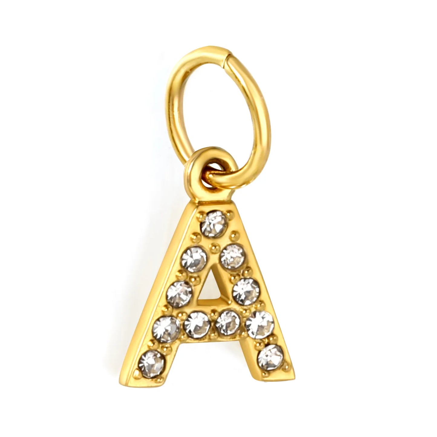 Wholesale 18K Gold Plated Initial Letter Charms with Rhinestones | Hypoallergenic Stainless Steel Jewelry Components
