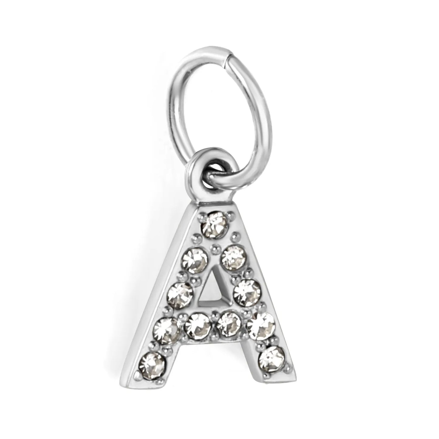 Silver Initial Letter Charms with Cubic Zirconia | Hypoallergenic Stainless Steel | Wholesale Bulk Order