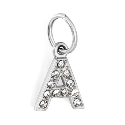 Silver Initial Letter Charms with Cubic Zirconia | Hypoallergenic Stainless Steel | Wholesale Bulk Order