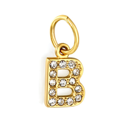Wholesale 18K Gold Plated Initial Letter Charms with Rhinestones | Hypoallergenic Stainless Steel Jewelry Components