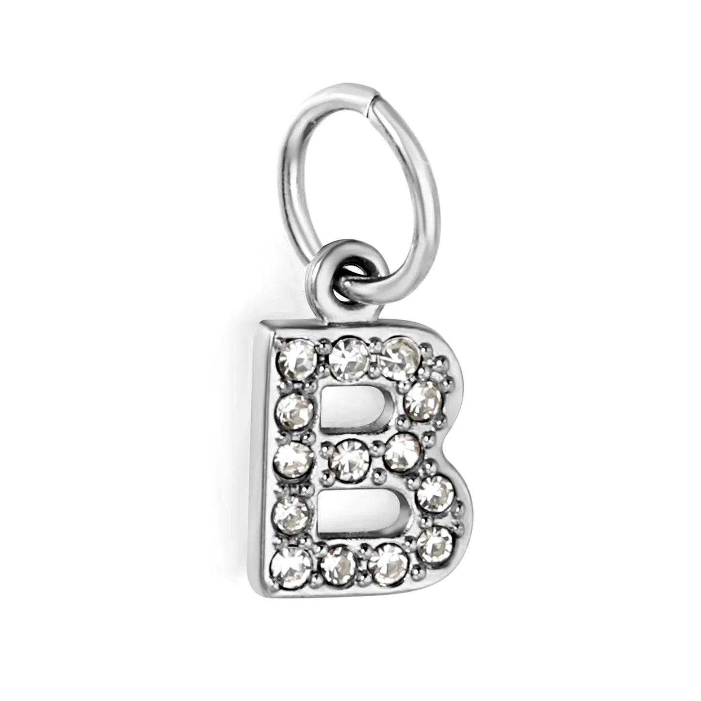 Silver Initial Letter Charms with Cubic Zirconia | Hypoallergenic Stainless Steel | Wholesale Bulk Order
