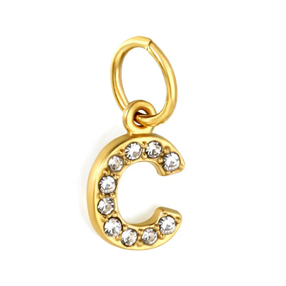 Wholesale 18K Gold Plated Initial Letter Charms with Rhinestones | Hypoallergenic Stainless Steel Jewelry Components