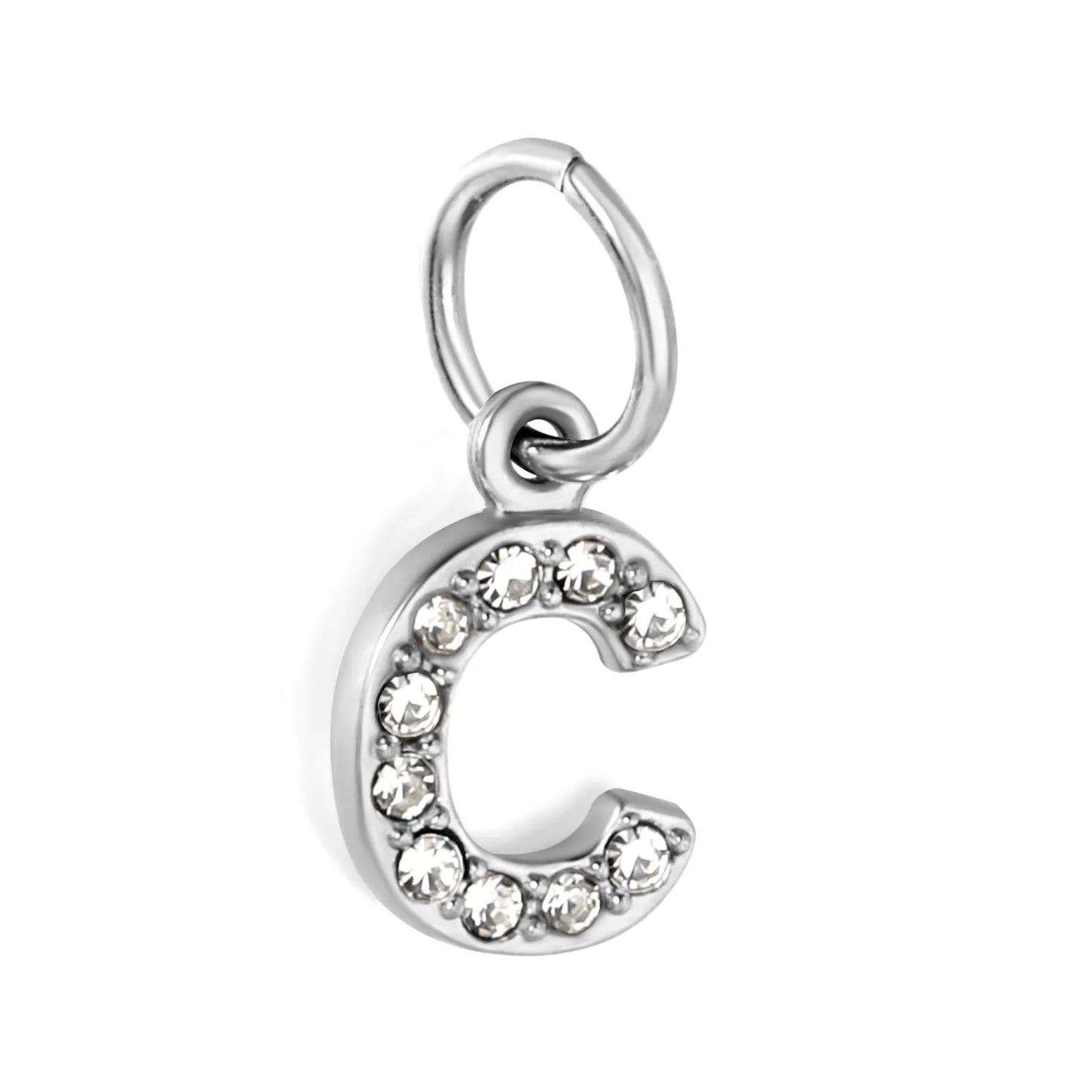 Silver Initial Letter Charms with Cubic Zirconia | Hypoallergenic Stainless Steel | Wholesale Bulk Order