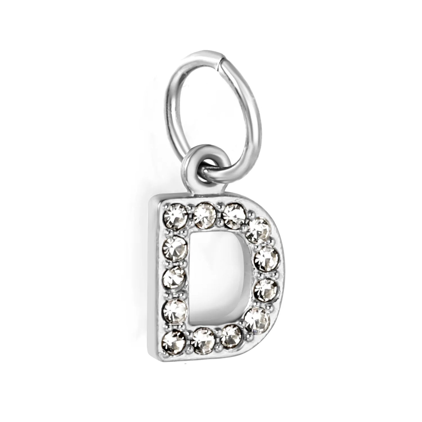 Silver Initial Letter Charms with Cubic Zirconia | Hypoallergenic Stainless Steel | Wholesale Bulk Order