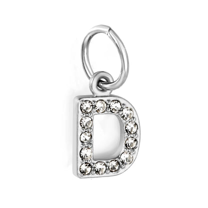 Silver Initial Letter Charms with Cubic Zirconia | Hypoallergenic Stainless Steel | Wholesale Bulk Order