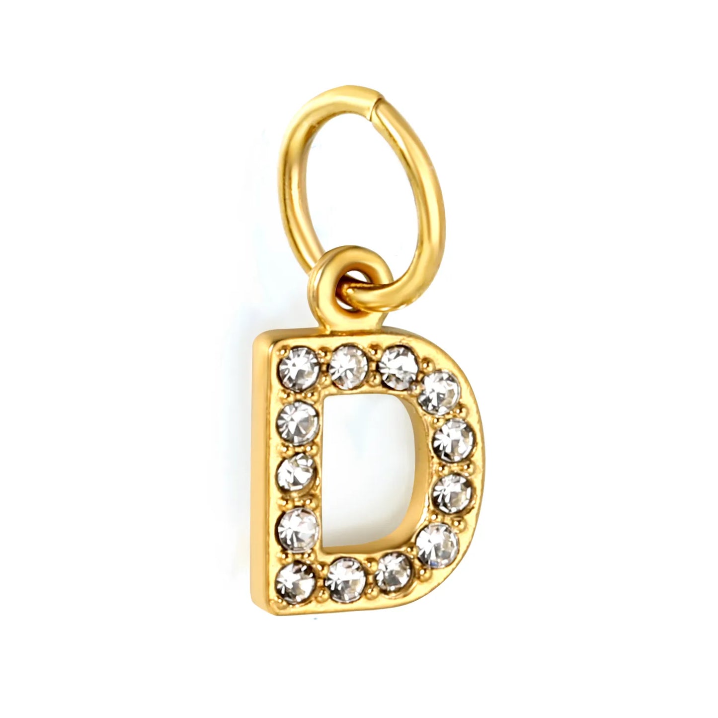 Wholesale 18K Gold Plated Initial Letter Charms with Rhinestones | Hypoallergenic Stainless Steel Jewelry Components