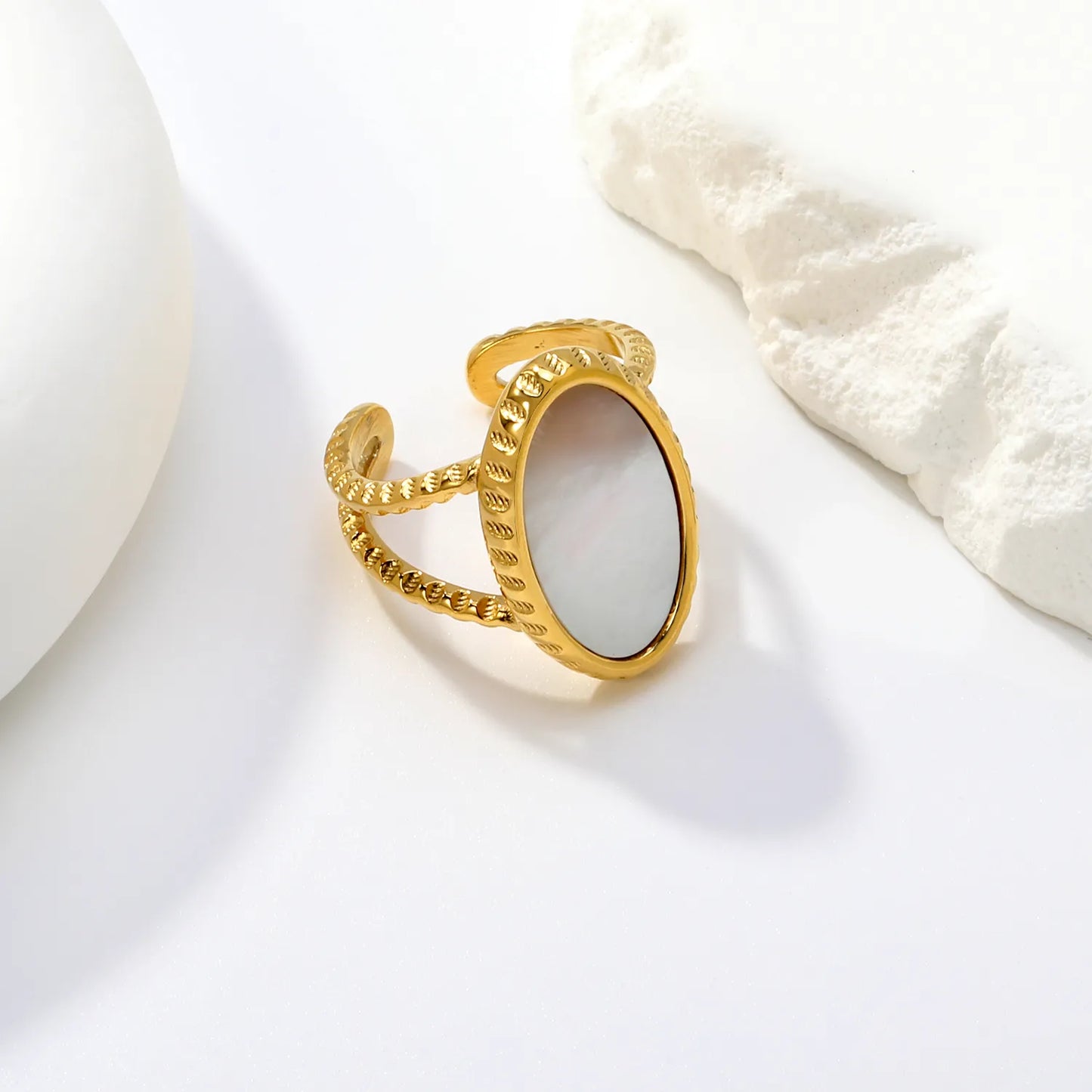 Mother of Pearl Double Band Open Ring | 2 Styles Options | Size 7 | Wholesale Bulk Order MOQ 12