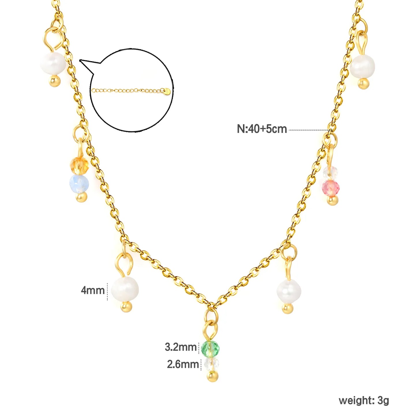 Pastel Acrylic Bead & Pearl Droplet Station Necklace Adjustable 40+5cm | 18K Gold Plated Stainless Steel | Lightweight Choker Style | Wholesale MOQ 12