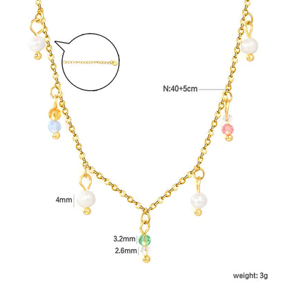 Pastel Acrylic Bead & Pearl Droplet Station Necklace Adjustable 40+5cm | 18K Gold Plated Stainless Steel | Lightweight Choker Style | Wholesale MOQ 12