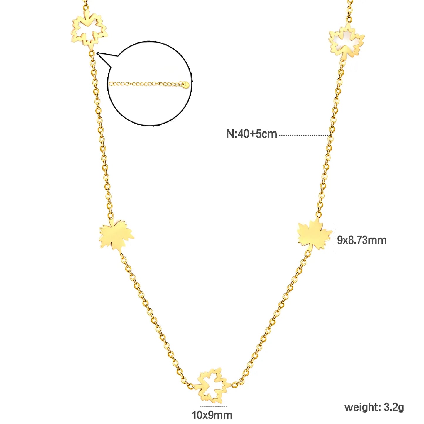 Wholesale Maple Leaf Station Necklace | Adjustable 40+5cm | 18K Gold Plated | Bulk Order MOQ 12