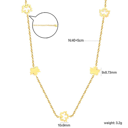 Wholesale Maple Leaf Station Necklace | Adjustable 40+5cm | 18K Gold Plated | Bulk Order MOQ 12