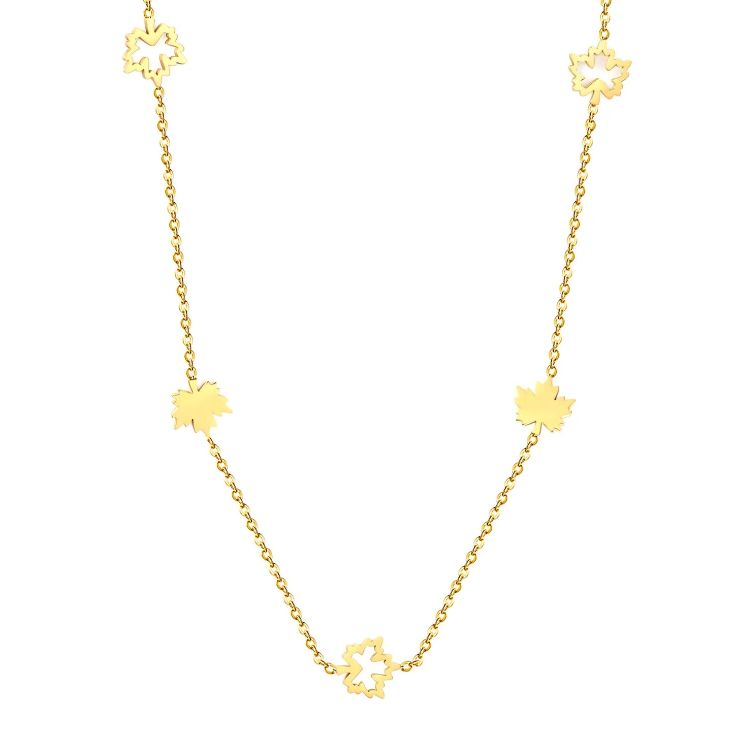 Wholesale Maple Leaf Station Necklace | Adjustable 40+5cm | 18K Gold Plated | Bulk Order MOQ 12
