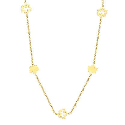 Wholesale Maple Leaf Station Necklace | Adjustable 40+5cm | 18K Gold Plated | Bulk Order MOQ 12