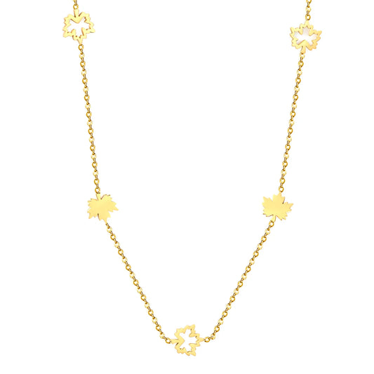 Wholesale Maple Leaf Station Necklace | Adjustable 40+5cm | 18K Gold Plated | Bulk Order MOQ 12