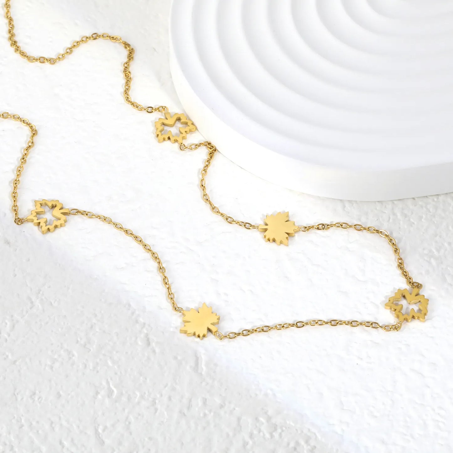 Wholesale Maple Leaf Station Necklace | Adjustable 40+5cm | 18K Gold Plated | Bulk Order MOQ 12