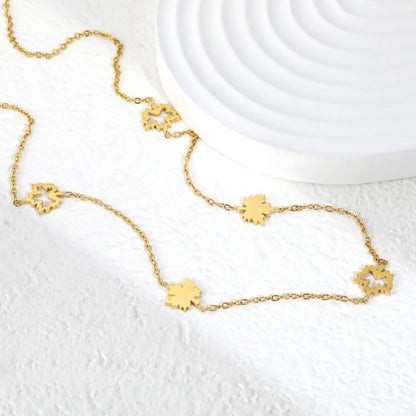 Wholesale Maple Leaf Station Necklace | Adjustable 40+5cm | 18K Gold Plated | Bulk Order MOQ 12