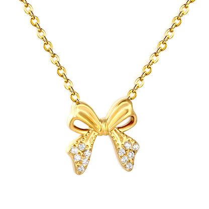18K Gold Plated CZ Bow Pendant Necklace | Adjustable 40+5cm |  Wholesale Bulk Order MOQ 12