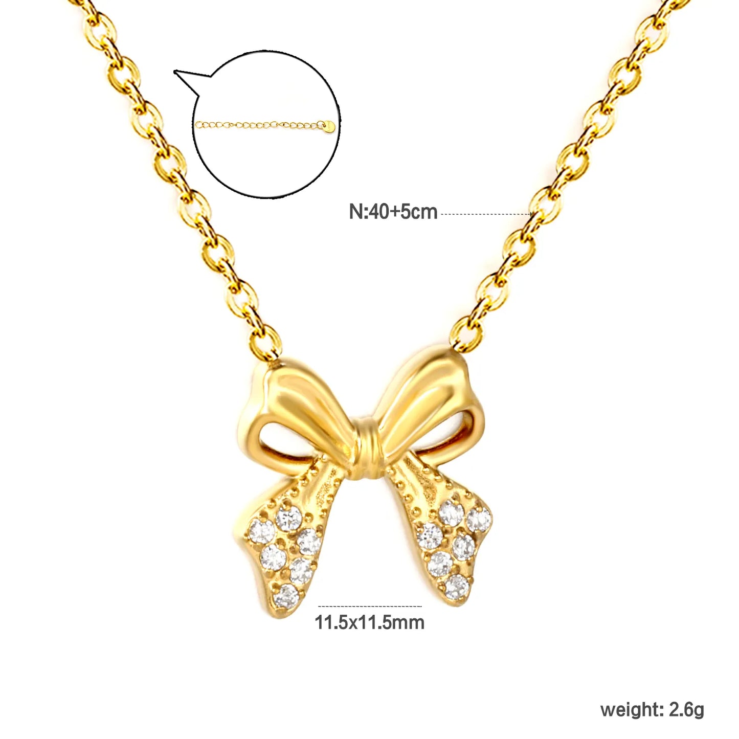 18K Gold Plated CZ Bow Pendant Necklace | Adjustable 40+5cm |  Wholesale Bulk Order MOQ 12