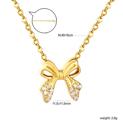 18K Gold Plated CZ Bow Pendant Necklace | Adjustable 40+5cm |  Wholesale Bulk Order MOQ 12