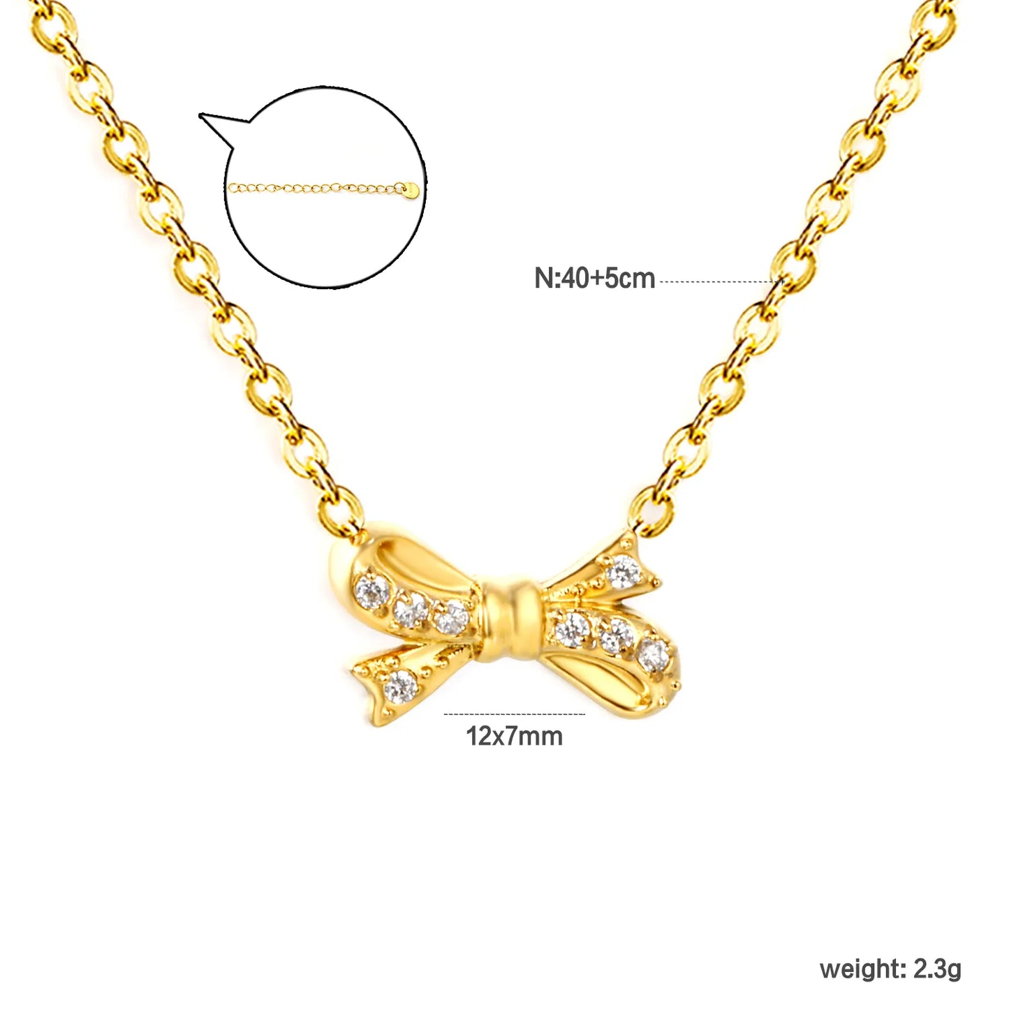 CZ-Encrusted Bow Pendant Necklace Adjustable 40+5cm | 18K Gold Plated | Wholesale Bulk Order MOQ 12