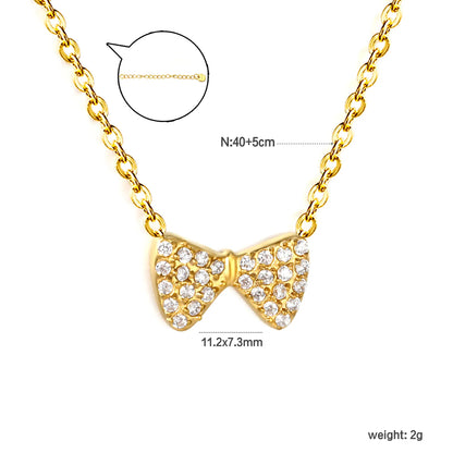 CZ Pave Bow Pendant Necklace | Adjustable 40+5cm | 18K Gold Plated | Wholesale Bulk Order MOQ 12