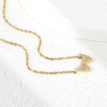 CZ Pave Bow Pendant Necklace | Adjustable 40+5cm | 18K Gold Plated | Wholesale Bulk Order MOQ 12