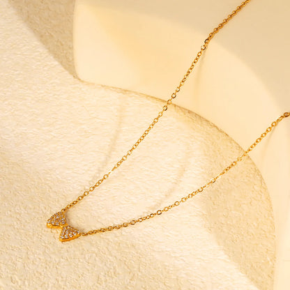 CZ Pave Bow Pendant Necklace | Adjustable 40+5cm | 18K Gold Plated | Wholesale Bulk Order MOQ 12