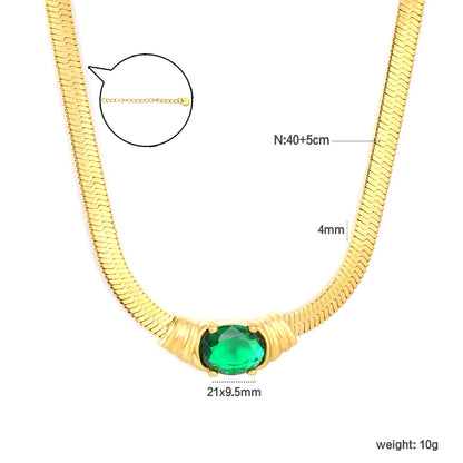 18K Plated Chain with Green CZ Herringbone Necklace | Adjustable 40+5cm | Gold & Silver Color | Wholesale Bulk Order MOQ 12