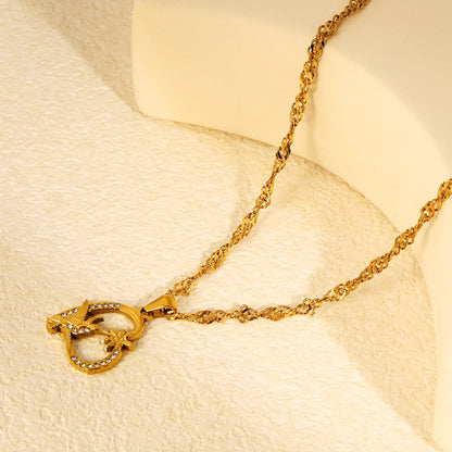 Wholesale CZ Hummingbird & Heart Pendant Necklace Adjustable 45+5cm | 3mm Twisted Cuban Chain | 18K Gold Plated | MOQ 12
