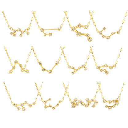 12 Zodiac Constellation Necklace | Adjustable 42+5cm | 18K Gold Plated Stainless Steel | CZ Star Sign Pendant | Personalized Jewelry | Wholesale MOQ 12