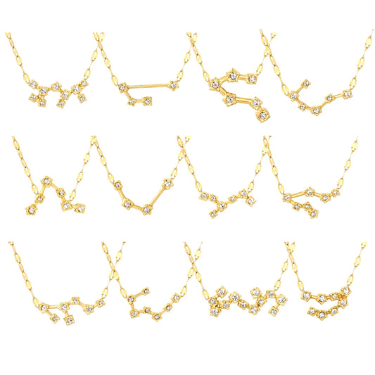 12 Zodiac Constellation Necklace | Adjustable 42+5cm | 18K Gold Plated Stainless Steel | CZ Star Sign Pendant | Personalized Jewelry | Wholesale MOQ 12