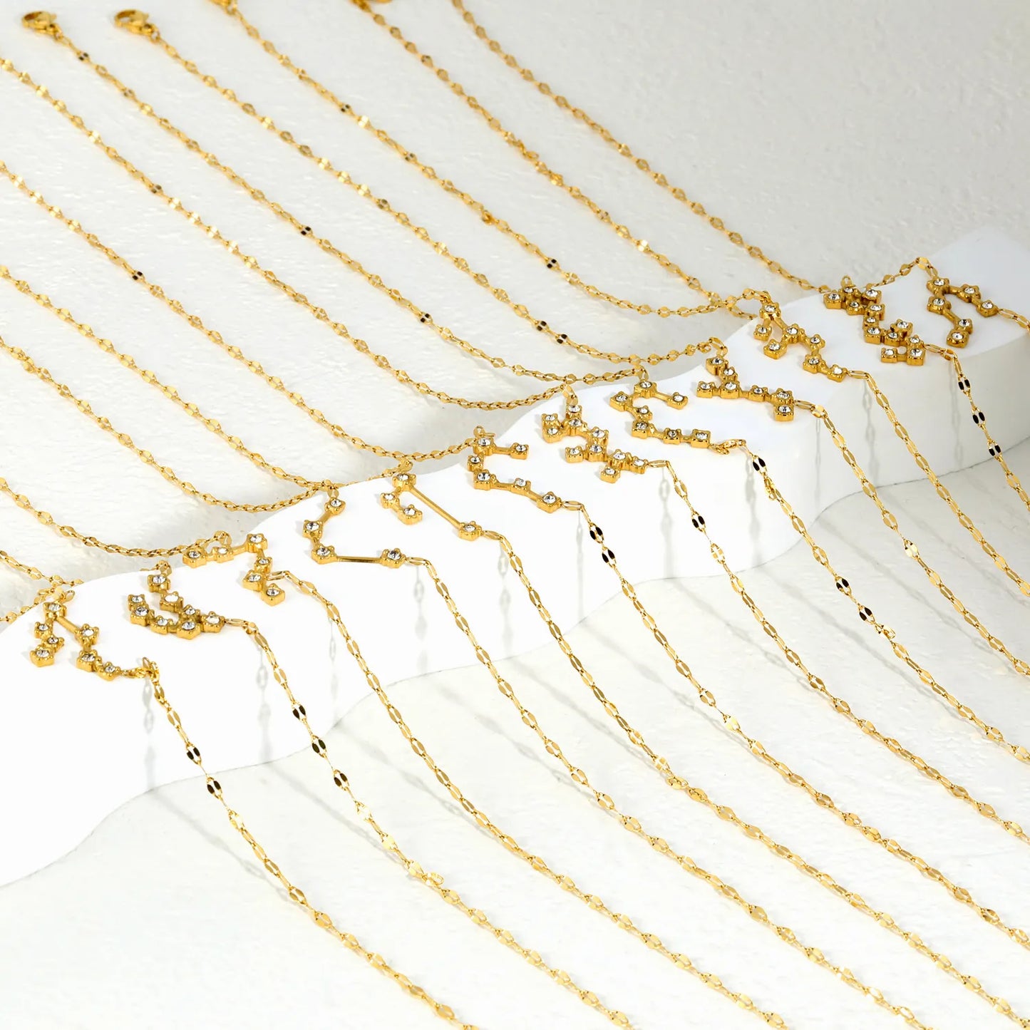 12 Zodiac Constellation Necklace | Adjustable 42+5cm | 18K Gold Plated Stainless Steel | CZ Star Sign Pendant | Personalized Jewelry | Wholesale MOQ 12