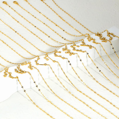 12 Zodiac Constellation Necklace | Adjustable 42+5cm | 18K Gold Plated Stainless Steel | CZ Star Sign Pendant | Personalized Jewelry | Wholesale MOQ 12