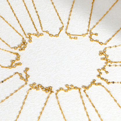 12 Zodiac Constellation Necklace | Adjustable 42+5cm | 18K Gold Plated Stainless Steel | CZ Star Sign Pendant | Personalized Jewelry | Wholesale MOQ 12