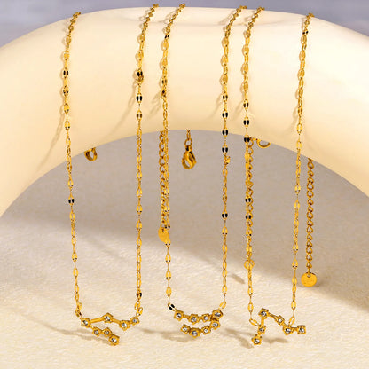 12 Zodiac Constellation Necklace | Adjustable 42+5cm | 18K Gold Plated Stainless Steel | CZ Star Sign Pendant | Personalized Jewelry | Wholesale MOQ 12