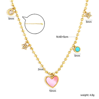 Pink Heart & Multi-Charm Ball Necklace 18K Gold Plated Chain |  Adjustable 40+5cm | Wholesale Bulk Order MOQ 12
