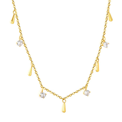 eardrop & CZ Charm Station Necklace| Adjustable 40+5cm | Gold & Silver Color Options | 18K Plated Stainless Steel | Wholesale Bulk Order MOQ 12