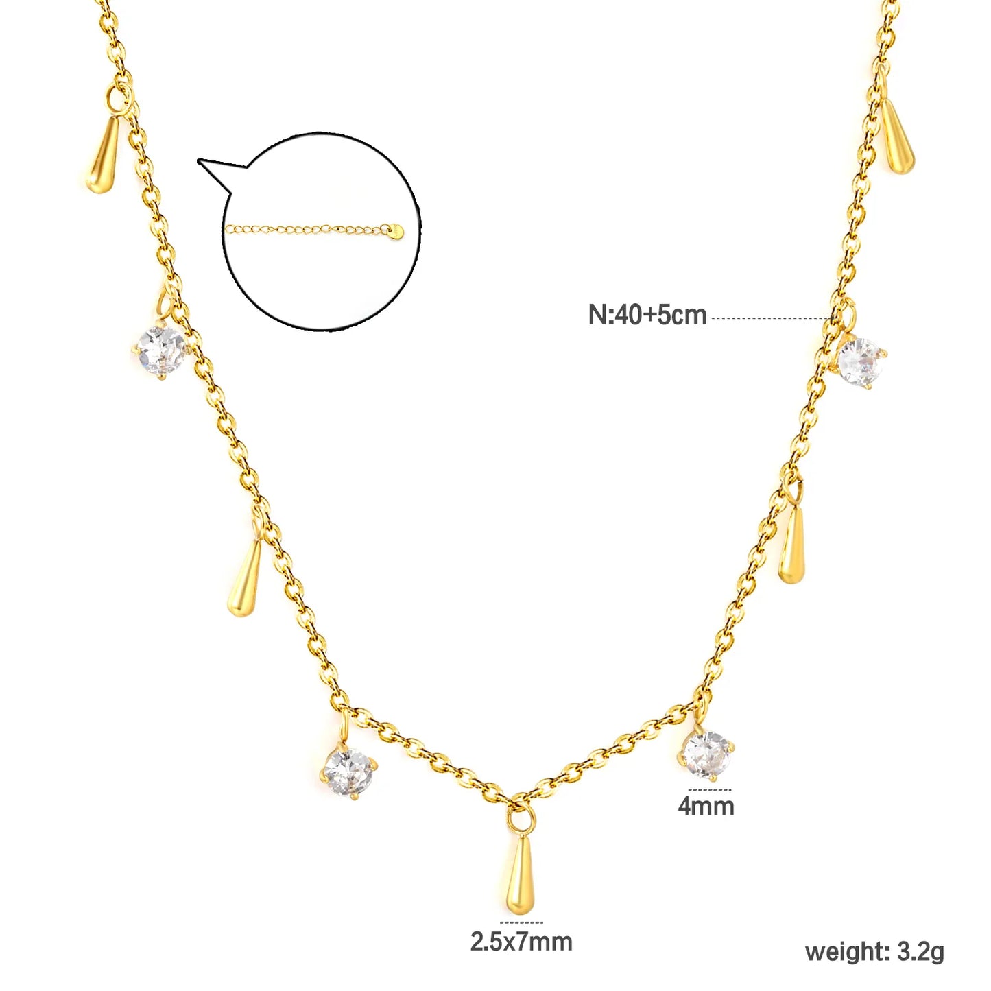 eardrop & CZ Charm Station Necklace| Adjustable 40+5cm | Gold & Silver Color Options | 18K Plated Stainless Steel | Wholesale Bulk Order MOQ 12
