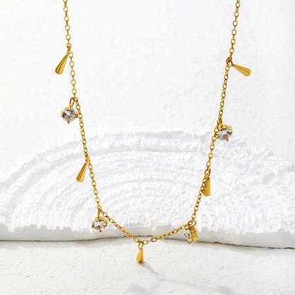 eardrop & CZ Charm Station Necklace| Adjustable 40+5cm | Gold & Silver Color Options | 18K Plated Stainless Steel | Wholesale Bulk Order MOQ 12