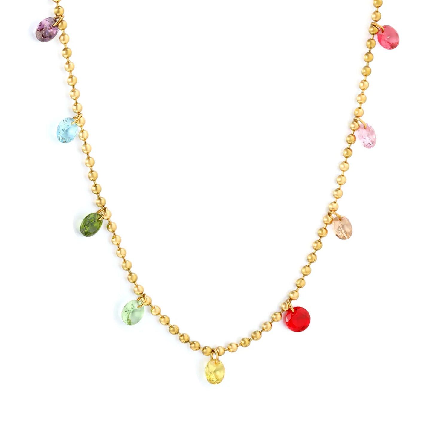 Multi-Color CZ Teardrop Beaded Station Necklace| Order MOQ 12 | Adjustable 40+5cm | 18K Gold Plated Stainless Steel