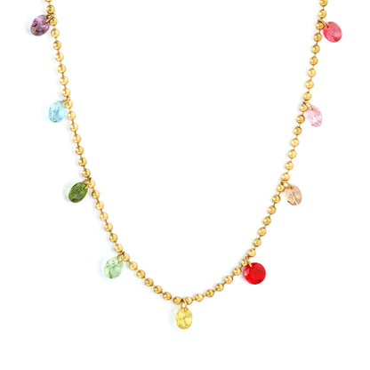 Multi-Color CZ Teardrop Beaded Station Necklace| Order MOQ 12 | Adjustable 40+5cm | 18K Gold Plated Stainless Steel
