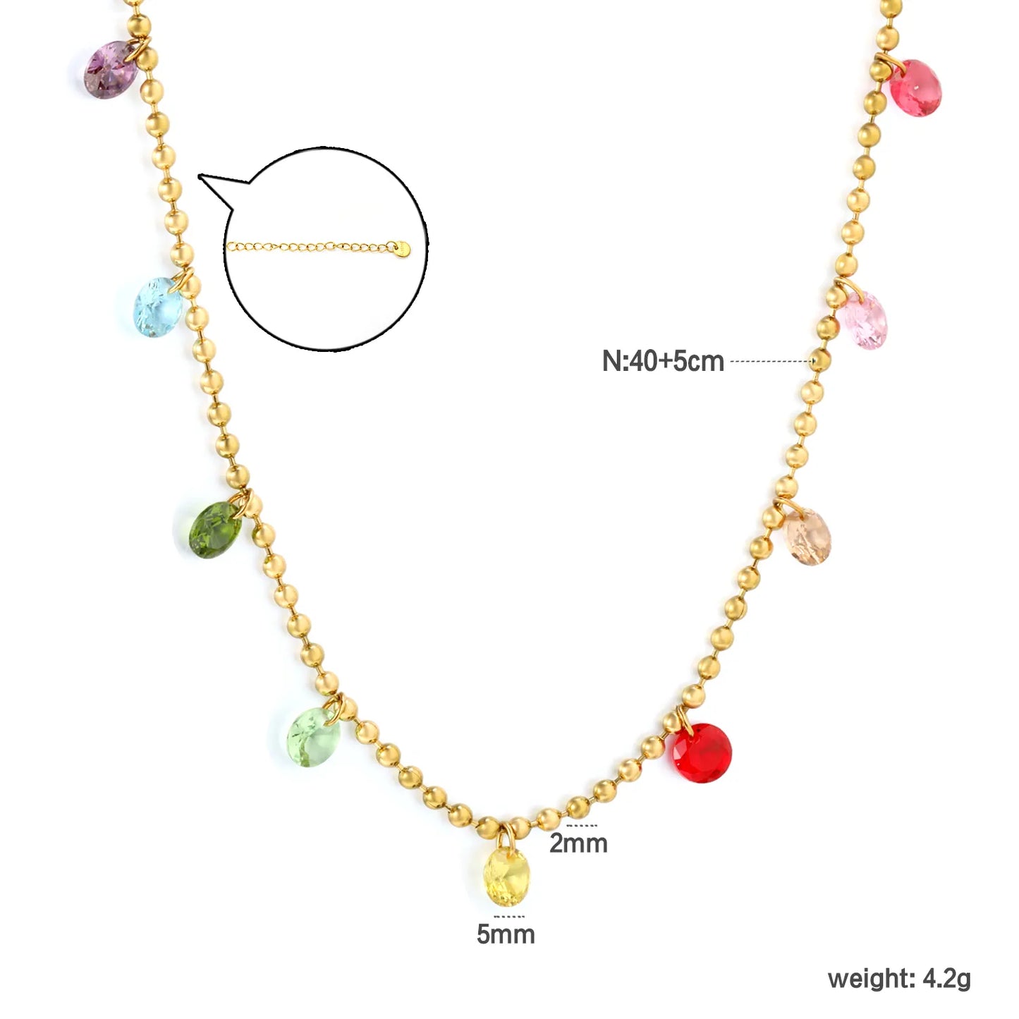Multi-Color CZ Teardrop Beaded Station Necklace| Order MOQ 12 | Adjustable 40+5cm | 18K Gold Plated Stainless Steel