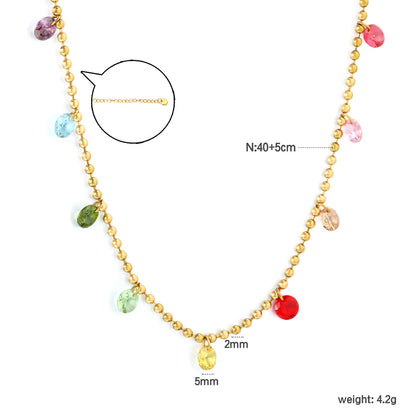 Multi-Color CZ Teardrop Beaded Station Necklace| Order MOQ 12 | Adjustable 40+5cm | 18K Gold Plated Stainless Steel